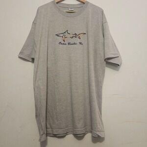 Vintage Basix Graphic T-Shirt Embroidered Shark Outer Banks 2XL Gray 100% Cotton